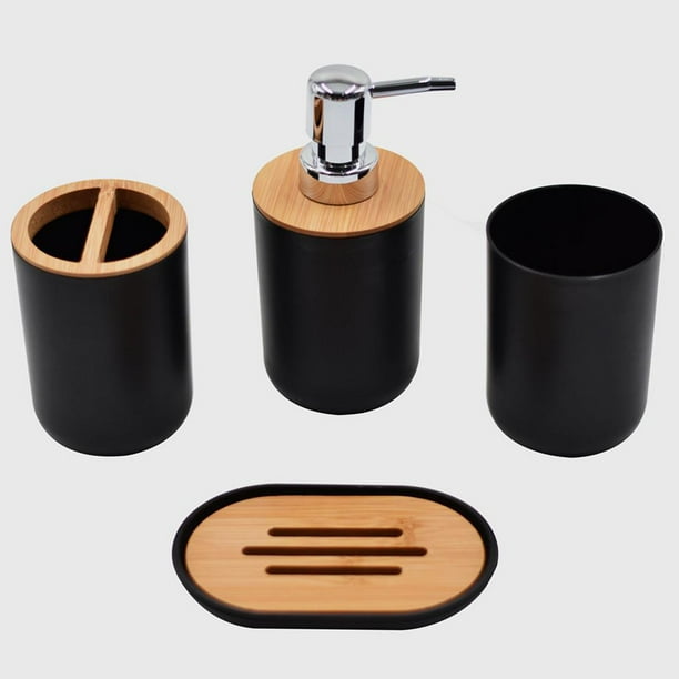 de accesorios de : caja de jabón, botella de loción, boquilla de plástico y , taza para cepillo de , esencial, para Negro 4 piezas perfecl Cosas de baño