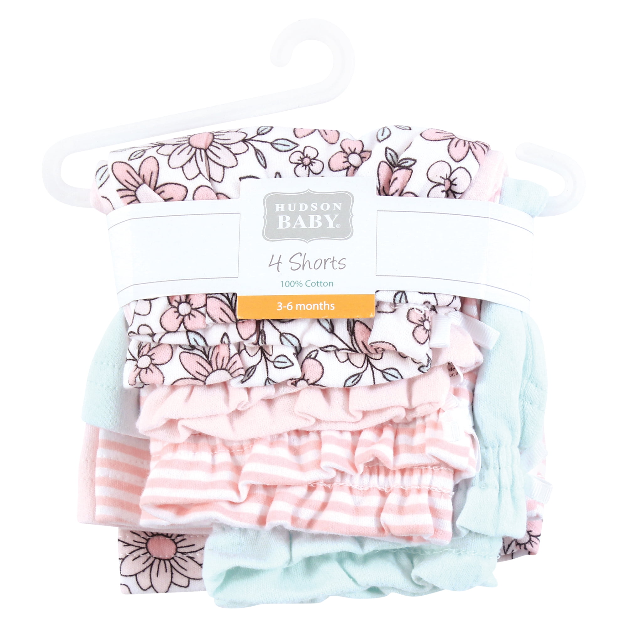 Hudson Baby Infant Girls Shorts Bottoms 4-Pack, Pink Daisies, 5T