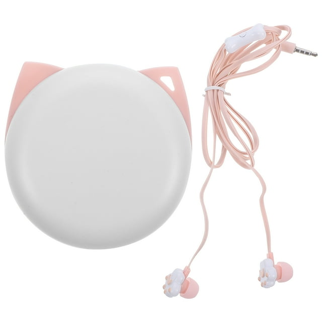 1 auricular creativo con forma de garra de gatito y estuche de almacenamiento con dibujos animados para niños y niñas (rosa)