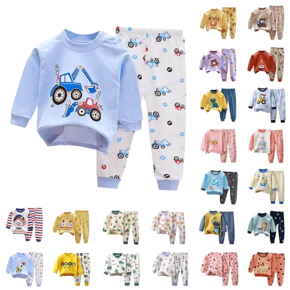 Bovxnpu Boys Girls Outfits Set 2 Piece Loungewear Set, Boys Long Sleeve Shirt and Pants Set for Toddlers Girls Fall Clothes Home Clothes 6-7 Years