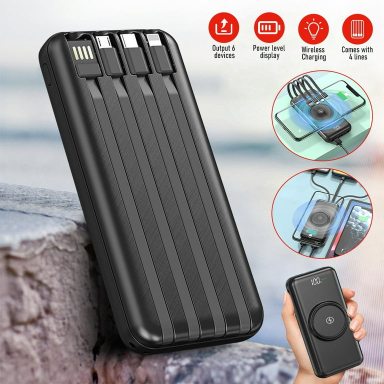 10000mAh Wireless Power Bank with 4 Built-in Cables for 10000mAh Wireless Power Bank with 4 Built-in Cables for