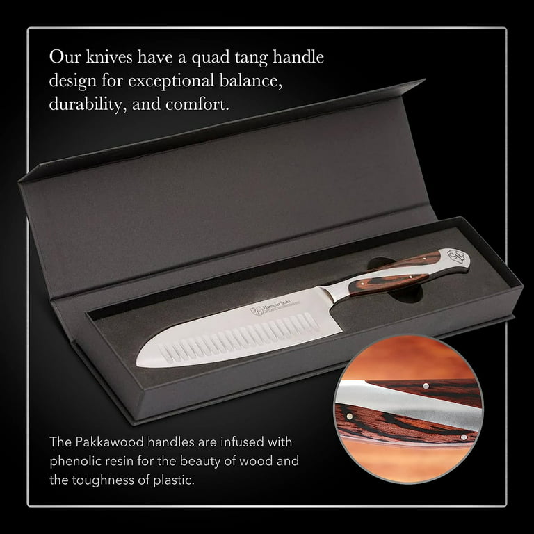 Hammer Stahl 4 Piece Knife Set | Chef Essential Kitchen Knife Set |  Stainless Steel Knife Set with Bread, Chef, Santoku, & Paring Knives |  Classic