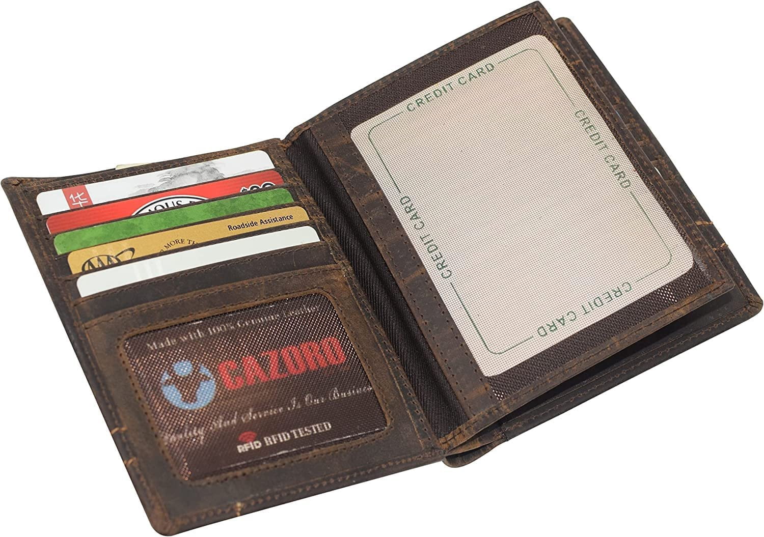 CAZORO Men's Hipster Bifold RFID Blocking Vintage Leather Multi-Card ID Holder European Wallet for Men Brown Logo