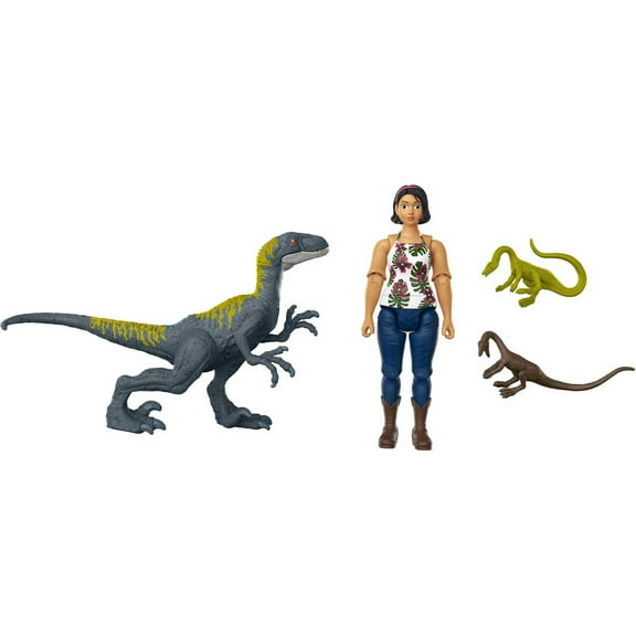 Jurassic World Human & Dino Pack Sammy, Velociraptor & 2 Compy Figures, 4 Year Olds & Up
