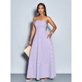 thumbnail image 3 of Mauve Purple And White Striped Flowing Maxi Dress With Spaghetti Straps, Chest Gathering, Pockets, A-Line Silhouette, 3 of 6