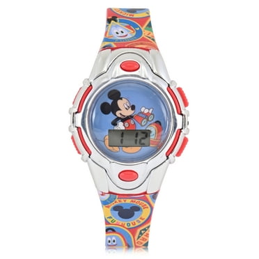 Disney Mickey Mouse Children's Unisex Flashing Dial LCD Wristwatch with Silicone Strap, MK4196WM