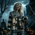 thumbnail image 2 of WEIWEN Halloween Sweatshirt for Women Oversized Cat Spooky Face Printed Long Sleeve Fall Sweaters for Women Plus Size Tops Womens Fall Fashion Clothing Black, XXXXL, 2 of 6