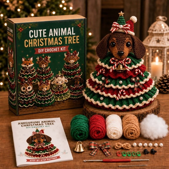 Crochet Animal Christmas Tree DIY Kit, Handmade Ornament Set with Pearl, Beginner Friendly, Christmas Decorations Gifts for Family