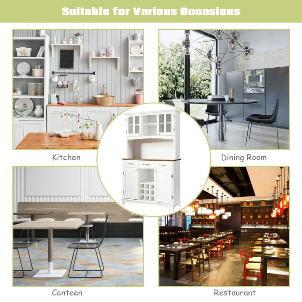 Finihen Kitchen Storage Cabinet, Buffet Sideboard, Wood Buffet Hutch Cabinet with 3 Large Drawers, for Dining Room, Kitchen, Living Room, White Finihen Kitchen Storage Cabinet, Buffet Sideboard, Wood Buffet Hutch Cabinet with 3 Large Drawers, for Dining Room, Kitchen, Living Room, White