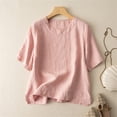 thumbnail image 2 of Summer Linen Shirts for Women 2026 Trendy Short Sleeve Boho Tops Dressy Casual Crewneck Vacation Tunic Blouse Pink XL, 2 of 4