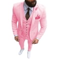 thumbnail image 3 of Nuevo traje rosa de 3 piezas para hombre, traje formal de negocios con solapa con muesca, esmoquin ajustado, chaqueta para padrino de boda (chaqueta + chaleco + pantalones), 3 of 5