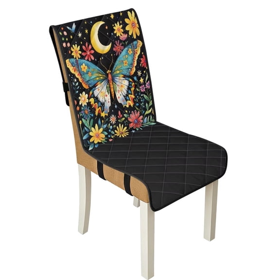 TSOVTHRID Butterfly Moon Daisy Floral Print Dining Chair Cushion Covers Quilted Non-Slip Chair Seat Slipcovers Universal Seat Covers with Elastic Band for Home, Kitchen, Set of 1