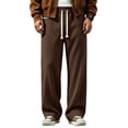 thumbnail image 2 of Baggy Sweatpants Men Drawstring Elastic Waist Comfy Waffle Pants Fall Casual Wide Leg Sweatpants Loose Fit Trousers Brown M, 2 of 9