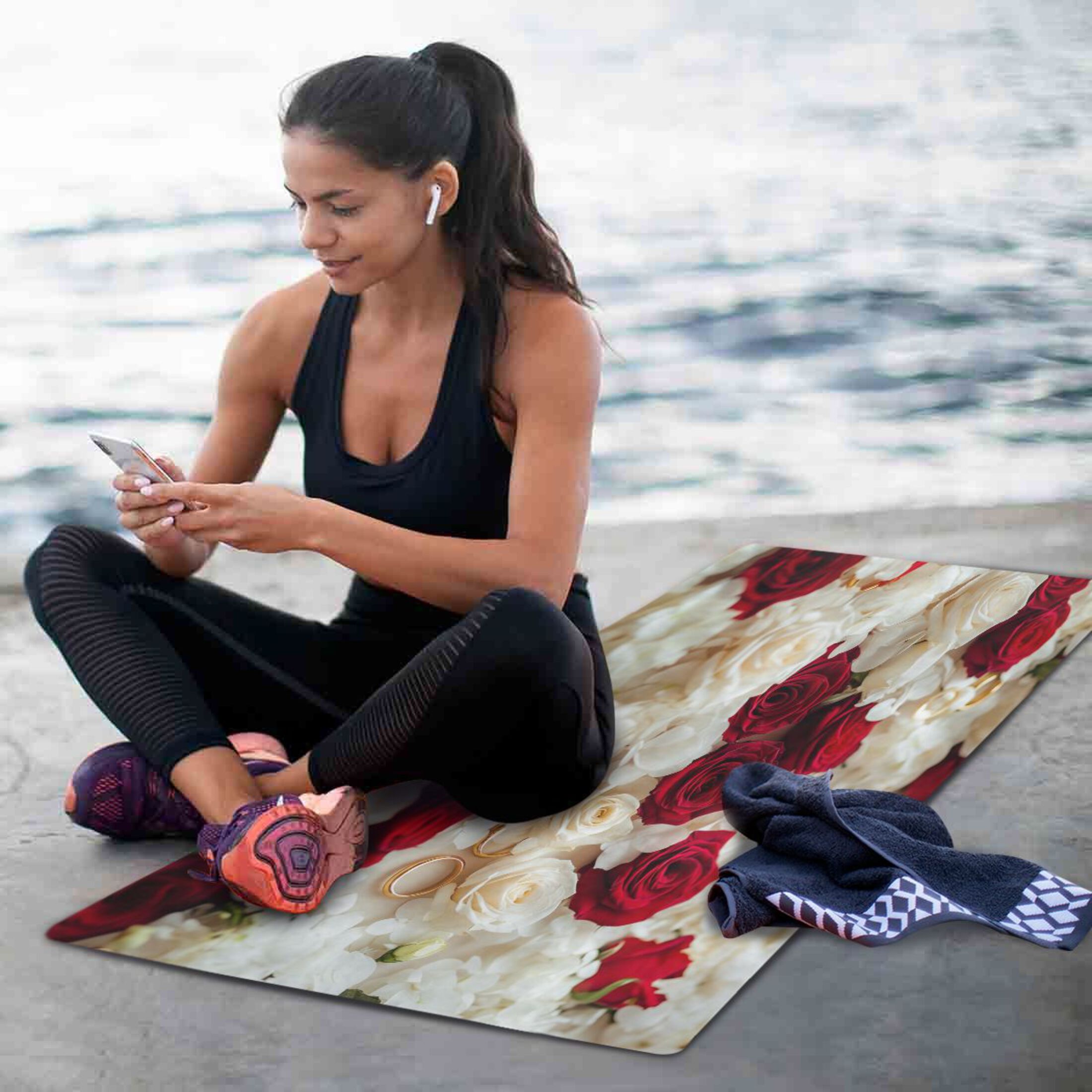 BZSMCE Yoga Mat Women Roses and Gold Rings Fitness Mat