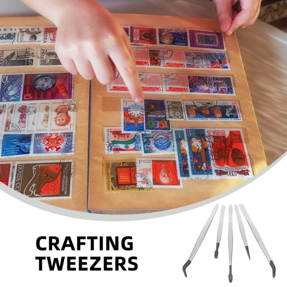 FRCOLOR 5pcs Soft Rubber Tip Tweezers Tweezers Curved Tweezers Rubber Straight Flat Tip Long Bent Tweezers For Crafts Stamps Beads Jewelry Tools