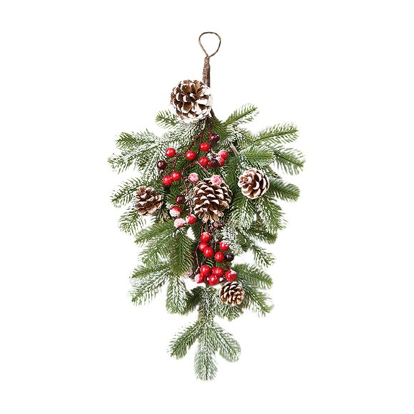 Simulation Flower Christmas Teardrop Door Swag Garlands Decorative Props Berry Upside Down Rattan Plastic Pine Cone Cane