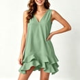thumbnail image 7 of QUNYINEY A Line Womens Sundresses Casual Summer Sleeveless Mini Tank Dress V Neck Solid Loose Fit Ruffle Dresses, 7 of 7