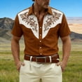 thumbnail image 2 of Shirts for Men Short Sleeve Western Style Print Lapel Casual Summer Top Brown XXL, 2 of 5