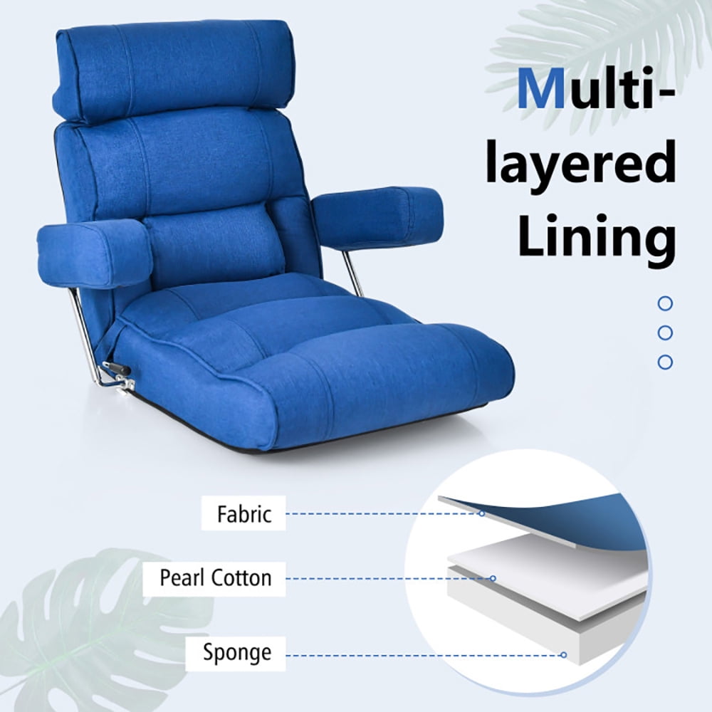 Finihen Folding Sofa Chair, Floor Chair, Adjustable Folding Sofa Chair with 6 Position Stepless Back, for Living Room, Bedroom, for Gaming, Reading, Blue Finihen Folding Sofa Chair, Floor Chair, Adjustable Folding Sofa Chair with 6 Position Stepless Back, for Living Room, Bedroom, for Gaming, Reading, Blue