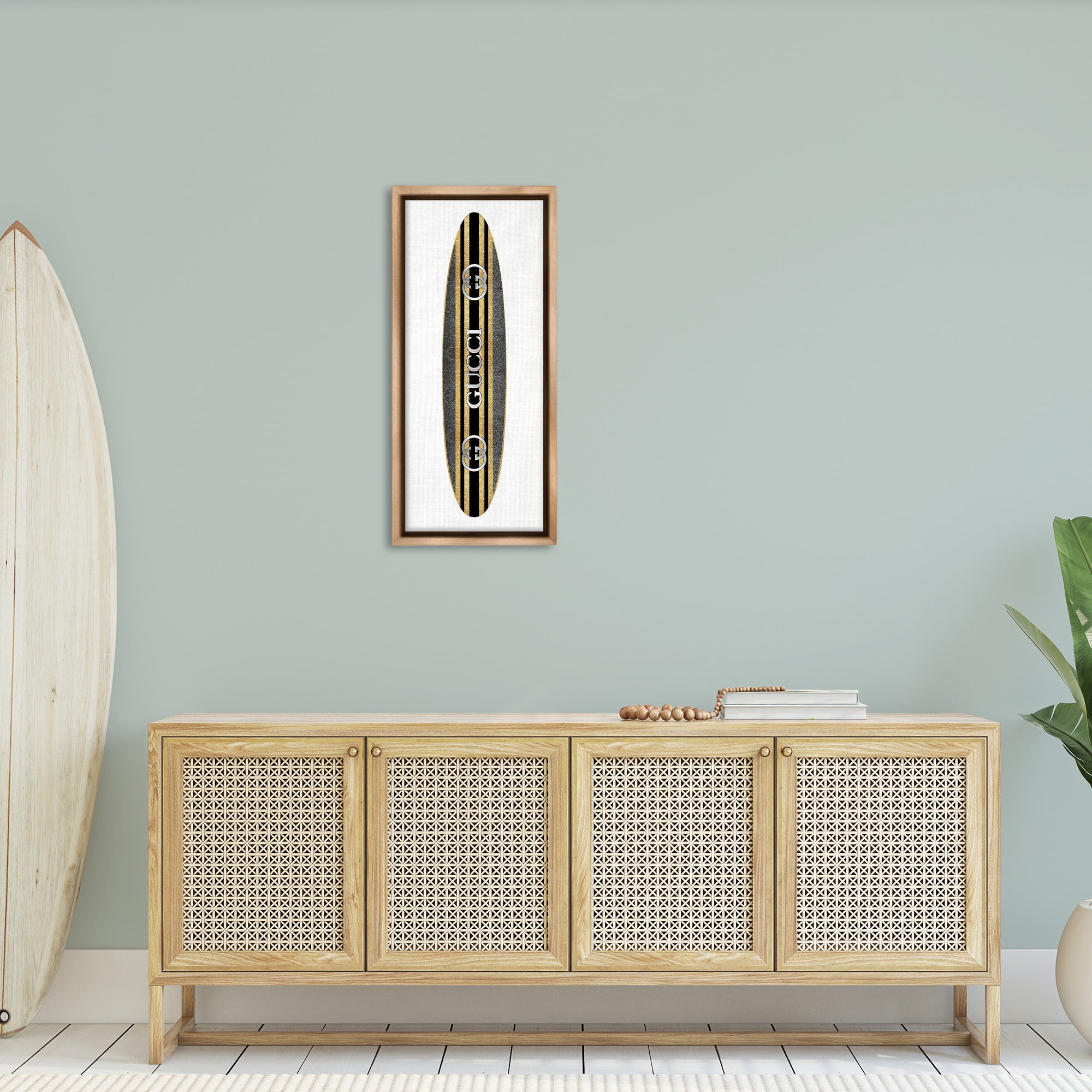 Stupell Industries Glam Brand Surfboard Nature Painting Brown Floater Framed Canvas Art Print Wall Art, 14 x 31