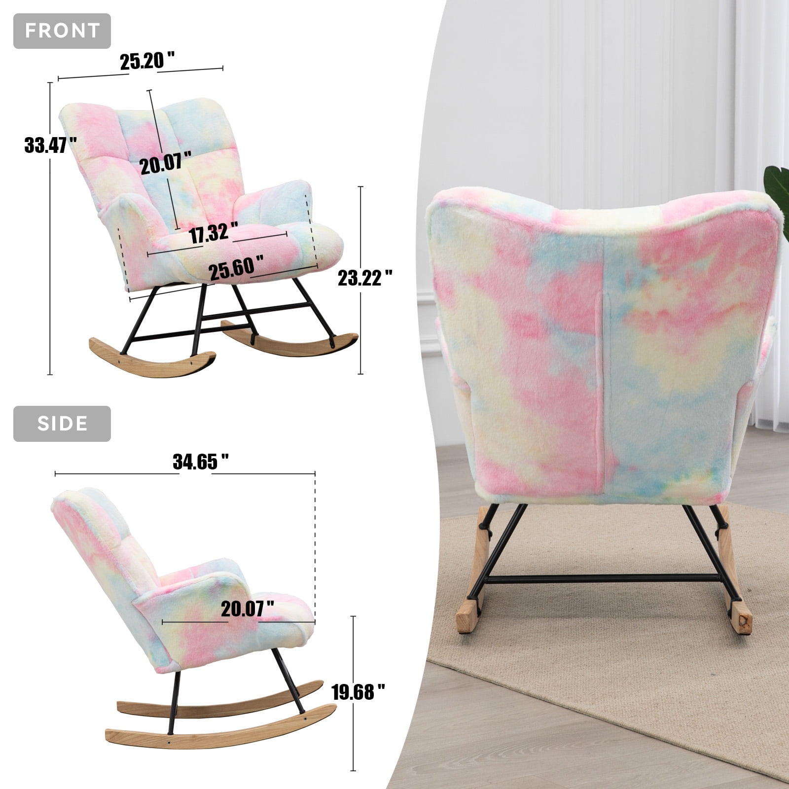 Nursery Rocking Chair, Upholstered Glider Rocker with High Backrest, Comfortable Stylish Accent Armchair with Padded Seat for Living Rooms, Bedrooms, Offices