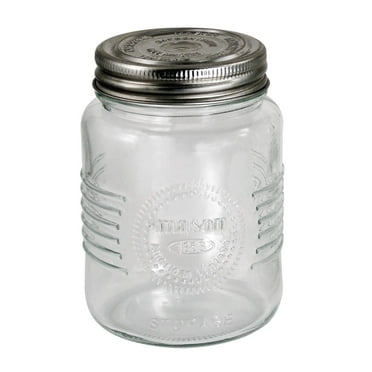 Grant Howard Mason Classics Glass Rreserve Jar - Metal Emboss Top, 12 Ounces, Food Storage Canning Container, Clear