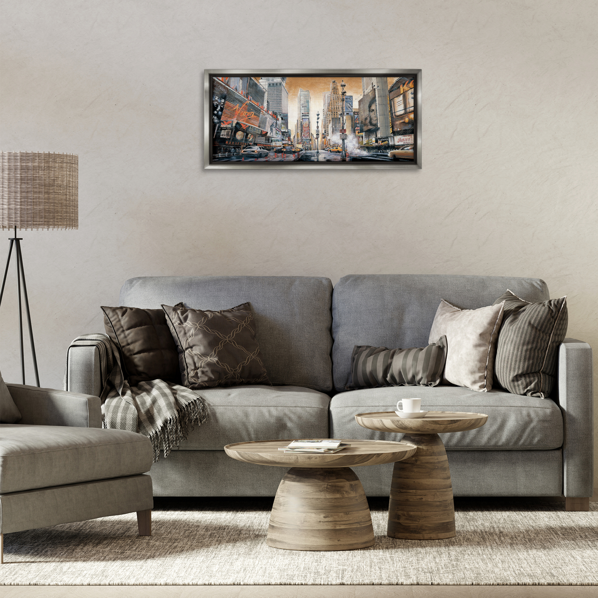 Stupell Industries New York Cityscape Scenery Painting Gray Floater Framed Art Print Wall Art, 31 x 14