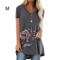 thumbnail image 1 of Camiseta Con Cuello En V Blusa De Manga Corta Suelta Mujer Top De Verano Estampado, Gris, M AweSitey AP002392-02, 1 of 4