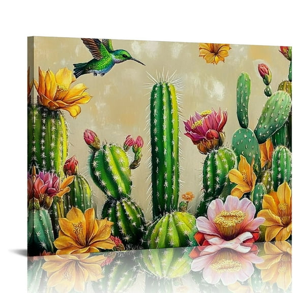 gouleft Large Vintage Cactus Canvas Wall Art Arizona Succulent Plant Pictures Painting Southwest Boho Decor for Living Room Kitchen Bedroom 16x12in