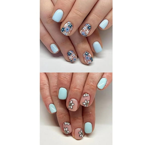 Huhudde Square Press on Nails Designs Fake Nails Stick on Nails in 12 Sizes,48 Pcs French Nails Tips for DIYS Nails Decorations