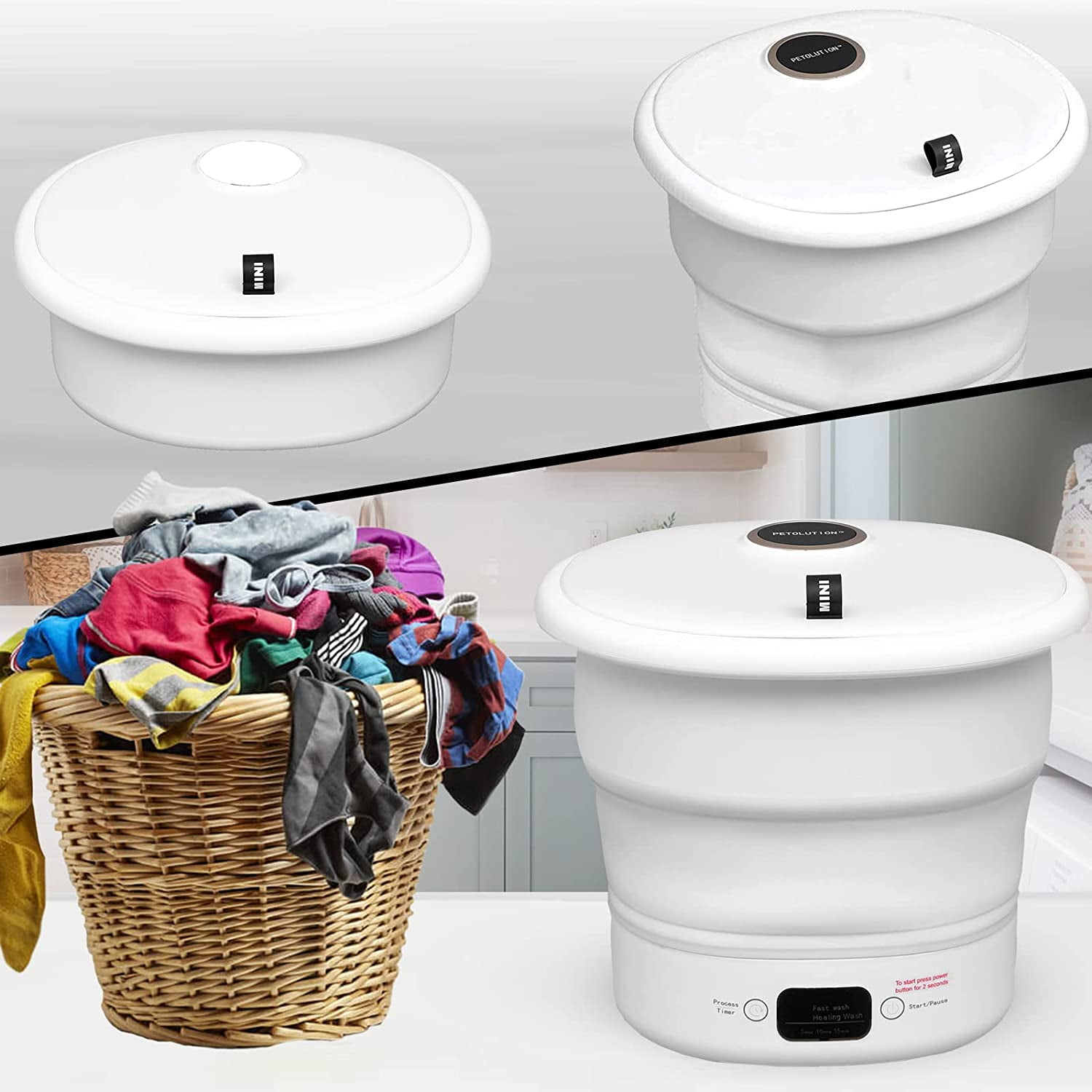 PETOLUTION Mini Portable Washing Machine Collapsible Laundry Washer for RV and Camping