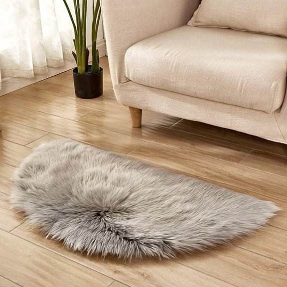 Fluffy Area Rugs Semicircle Gray Shaggy Faux Fur Rug Soft Anti Slip Bedside Bedroom Living Room Carpet Mat 35.4"x17.7"