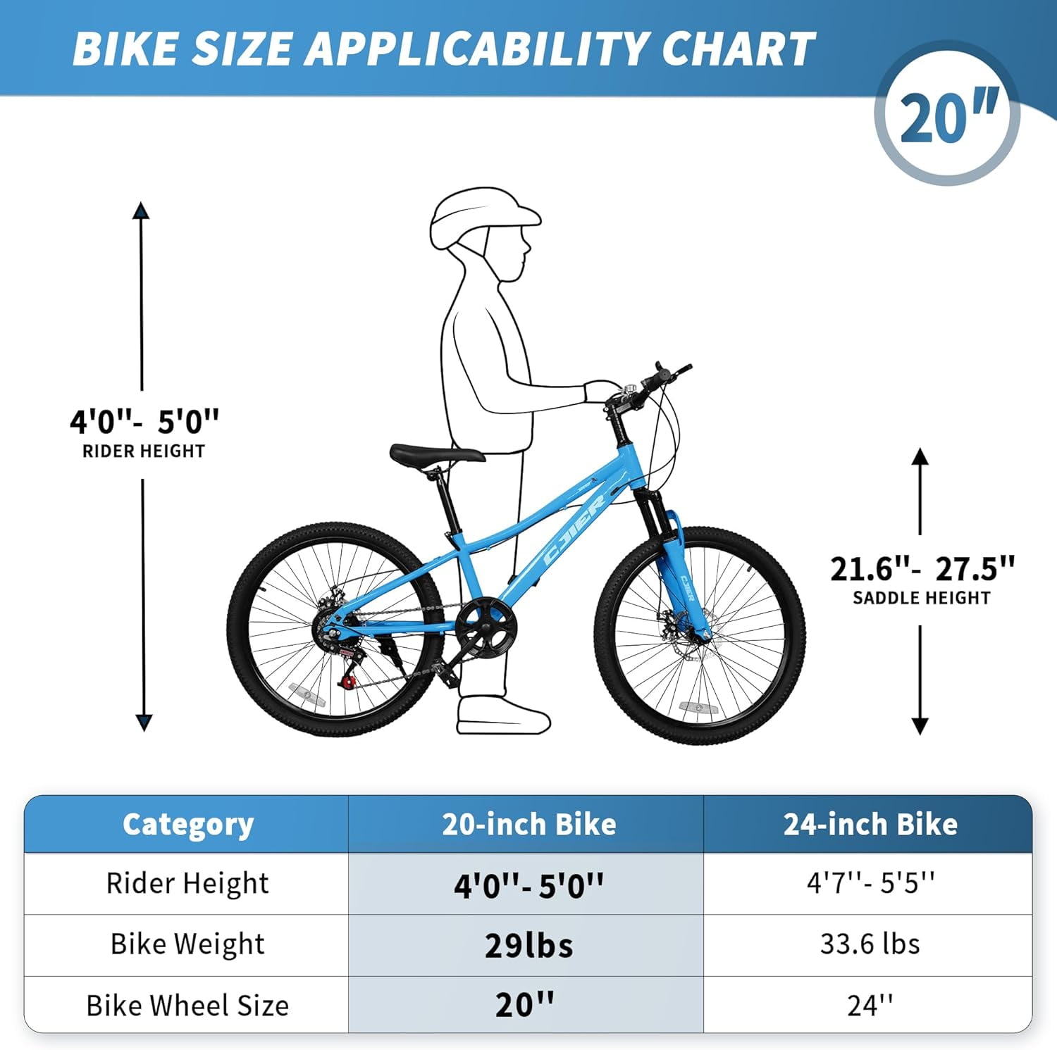 Akaber 20" Kids Mountain Bike for Kids 6-12, 7 Speeds Drivetrain Kids Bike, Girls Boys Bike, Blue