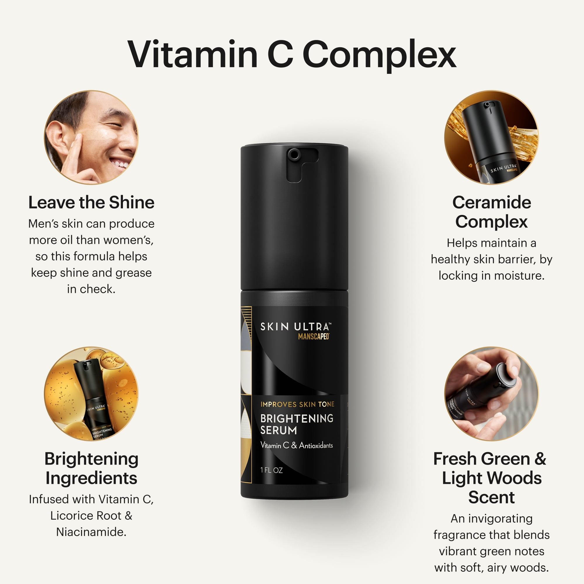 MANSCAPED® Skin Ultra™ Brightening Serum - Men's Vitamin C Face Serum Formulated to Improve Skin Tone, 1 fl oz