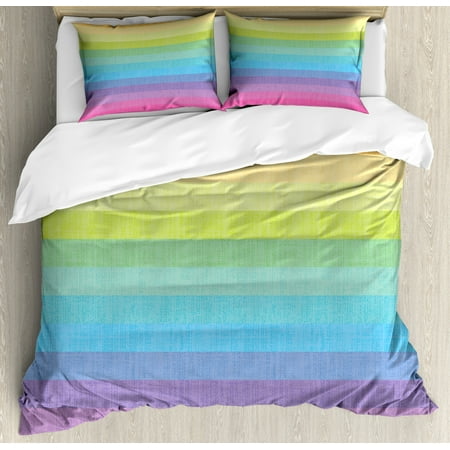 Vintage Rainbow King Size Duvet Cover Set Vintage Abstract Lines