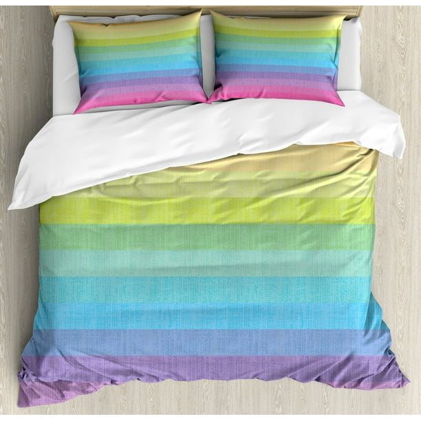 Vintage Rainbow King Size Duvet Cover Set Vintage Abstract Lines With Rainbow Colors Grunge Old Fashioned Stripes Decorative 3 Piece Bedding Set With 2 Pillow Shams Multicolor By Ambesonne Walmart Com Walmart Com
