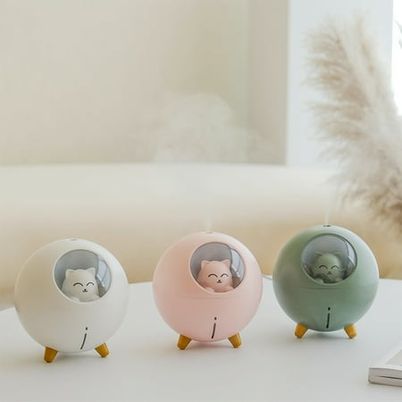 

220ml Air Humidifier Planet Cat Ultrasonic Cool Mist Aroma Air Oil Diffuser Romantic Color LED Lamp Exquisite(Green battery)