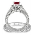 thumbnail image 2 of Extraordinary Fantastic Mind Blowing Moissanite Diamond 2.75 Carat Princess Cut Red Ruby Antique Bridal Set Engagement Ring on 10k White Gold, 2 of 2