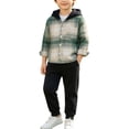 thumbnail image 3 of Fengqque Boys Plaid Cotton Shirt Jacket Button Up Hood Jackets Jogger Pants Sweatsuit Set with Pocket Multicolor-G 8-9 Years(8-9 Years), 3 of 6
