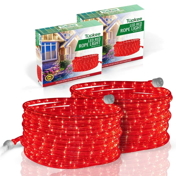 Tupkee LED Rope Light Red - for Indoor and Outdoor use, 24 Feet 7.3 m - 10MM Diameter - 144 LED Long Life Bulbs Rope Tube Lights - Pack of 2