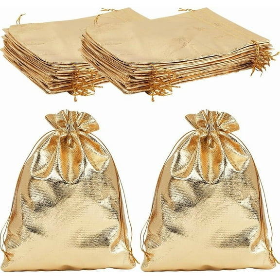 40Pcs Organza Gift Bags 23x17cm Gold Lager Jewelry Pouches for Wedding Birthday Party Christmas Candy Gold DIY
