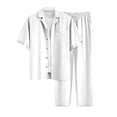 thumbnail image 2 of Lumtrix Men Summer Casual Short Sleeve Sets Solid Button Down Lapel Shirt Loose Elastic Pants with Pockets 2 Piece Outfits Beach Tracksuit White L, 2 of 4