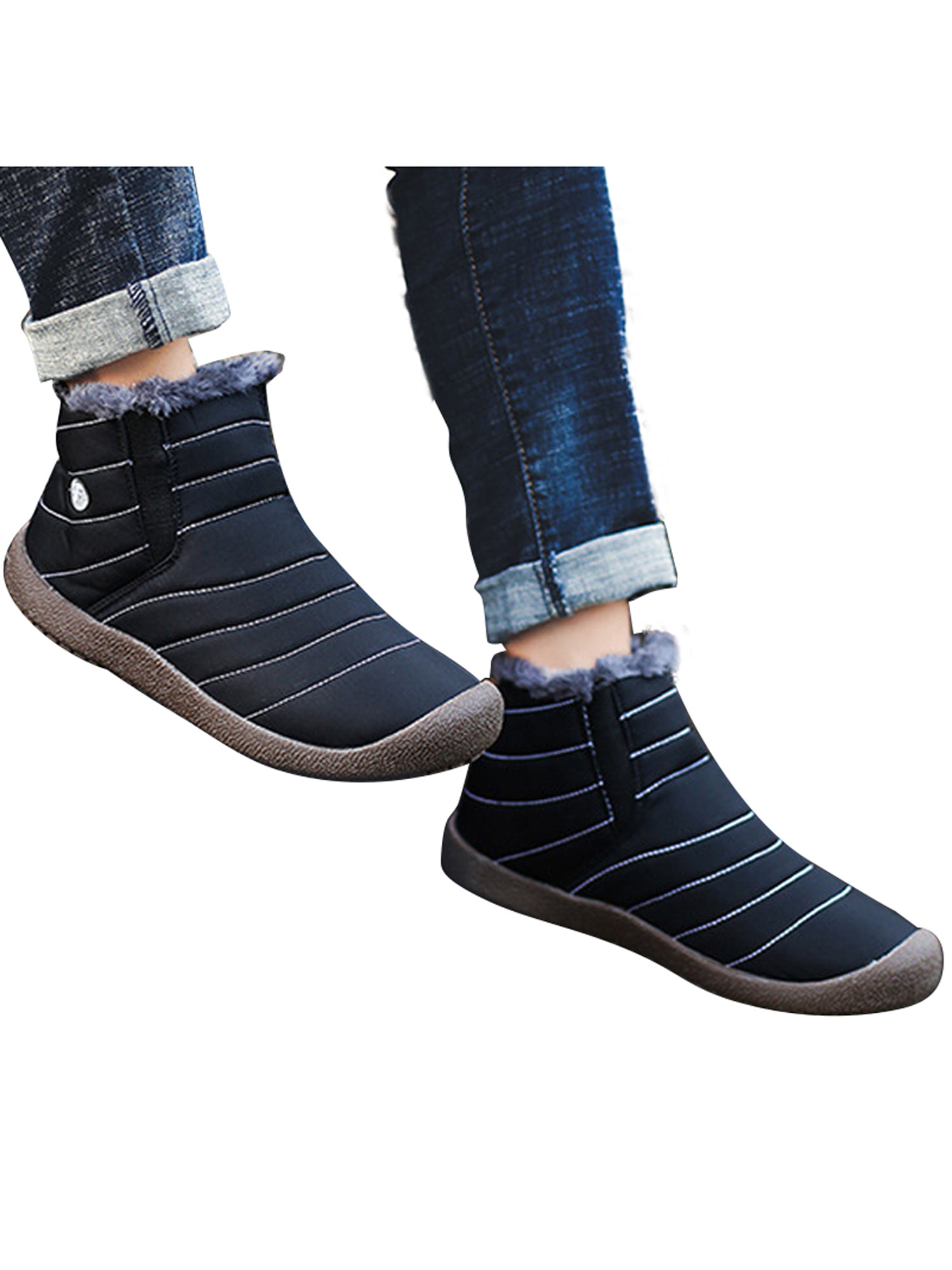 Wodstyle - Men's Fur Lined Snow Boots Winter Warm Ankle Slip On Booties ...