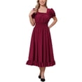 thumbnail image 2 of INSPIRE CHIC Victorian Dress for Women Renaissance Costume Smocked Waist Ruffle Midi Dress L Burgundy, 2 of 6