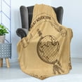 thumbnail image 4 of Inspirational Soft Flannel Fleece Throw Blanket, Retro Globe Earth World with Adventure Words Boho Style Graphic, Cozy Plush for Indoor and Outdoor Use, 50" x 70", Sand Brown Black, by Ambesonne, 4 of 5