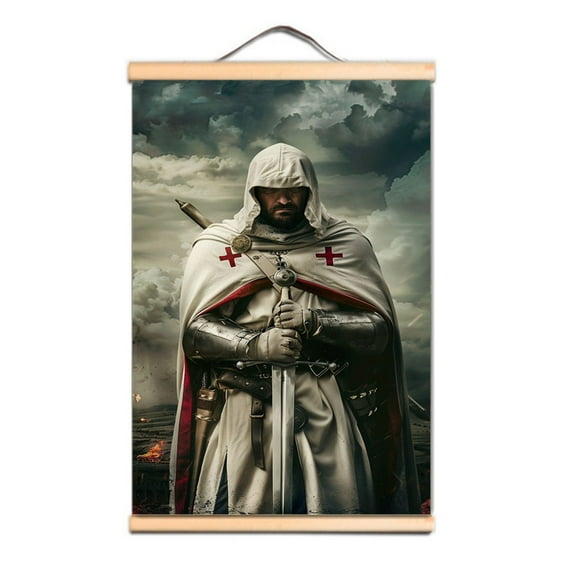 Vintage Knights Templar Scroll Painting Knights Templar Canvas Artwork Poster,Multicolor,11.8X17.7 inches