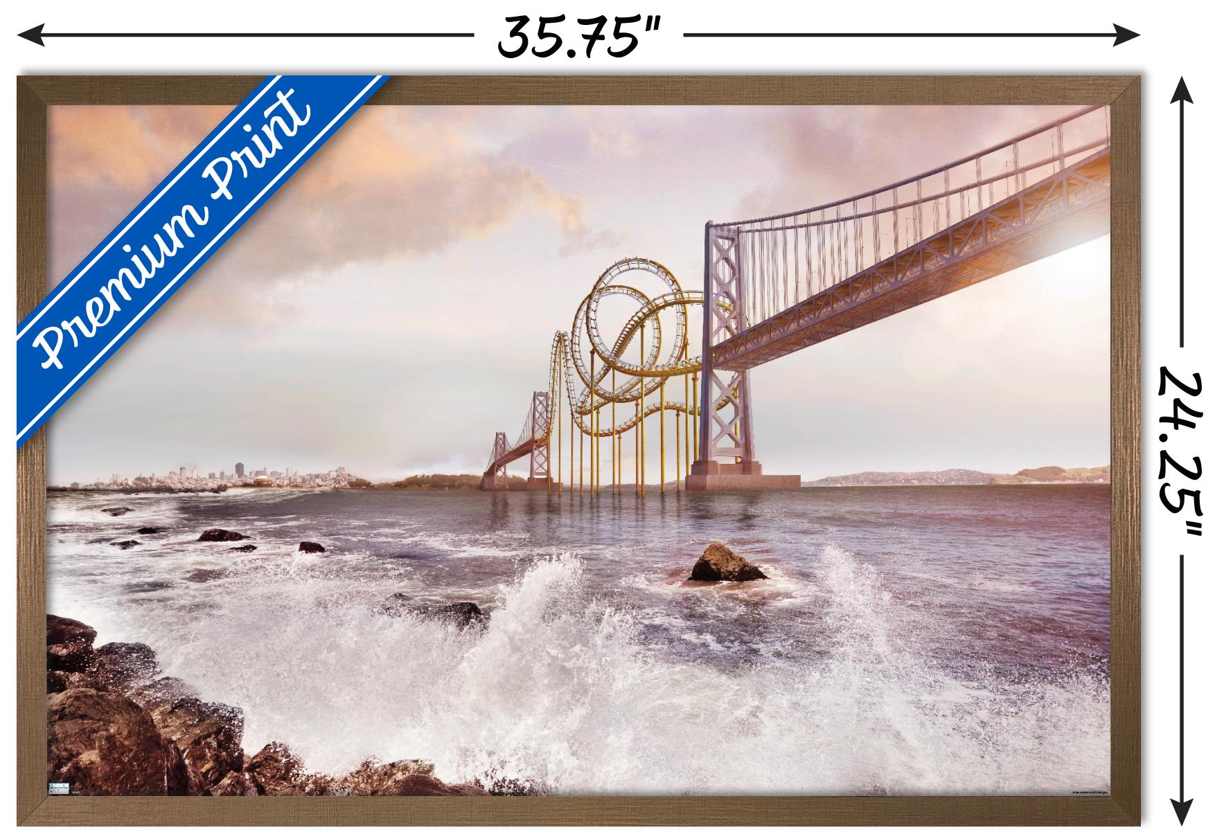 Roller Coaster Bridge Wall Poster, 22.375" x 34" Framed