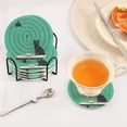 thumbnail image 3 of Yayeee 6 PCS Drink Coasters with Holder Set Woven Absorbent Round Tabletop Hot Pad, Green Cat, 3 of 7