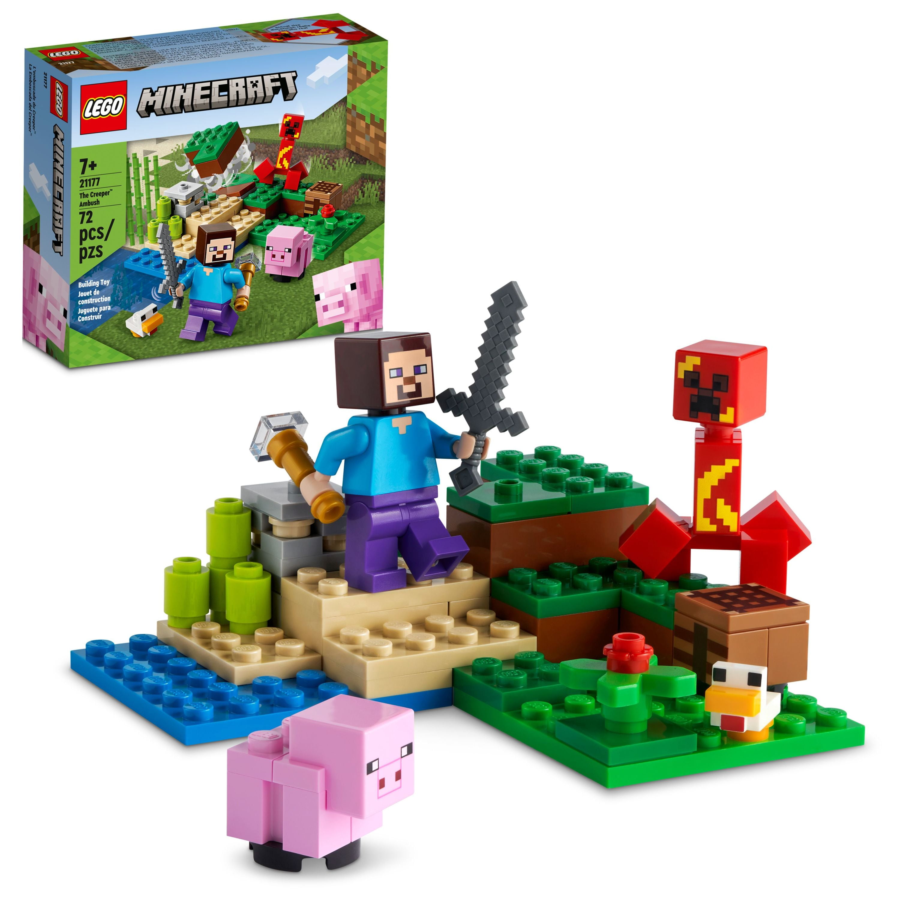 LEGO Minecraft The Creeper Ambush Building Toy 21177 with Steve, Baby Pig & Chicken Figures, Gift for Kids, Boys and Girls age 7 Plus Years Old