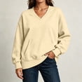 thumbnail image 4 of DISKEBUISS Women's V Neck Sweatshirt Long Sleeve Oversized Top with Kangaroo Pocket for Fall Winter Casual Pullover, 4 of 7